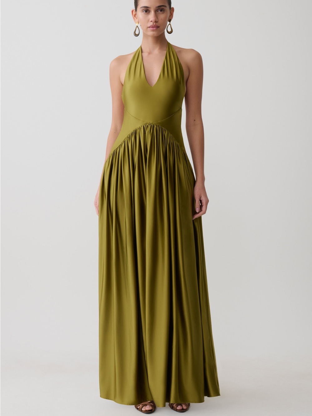 SOLD OUT Meshki Olive One-Shoulder Halter Maxi Dress